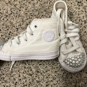 Converse White Silver High-Top Sneakers with Sparkling Toe